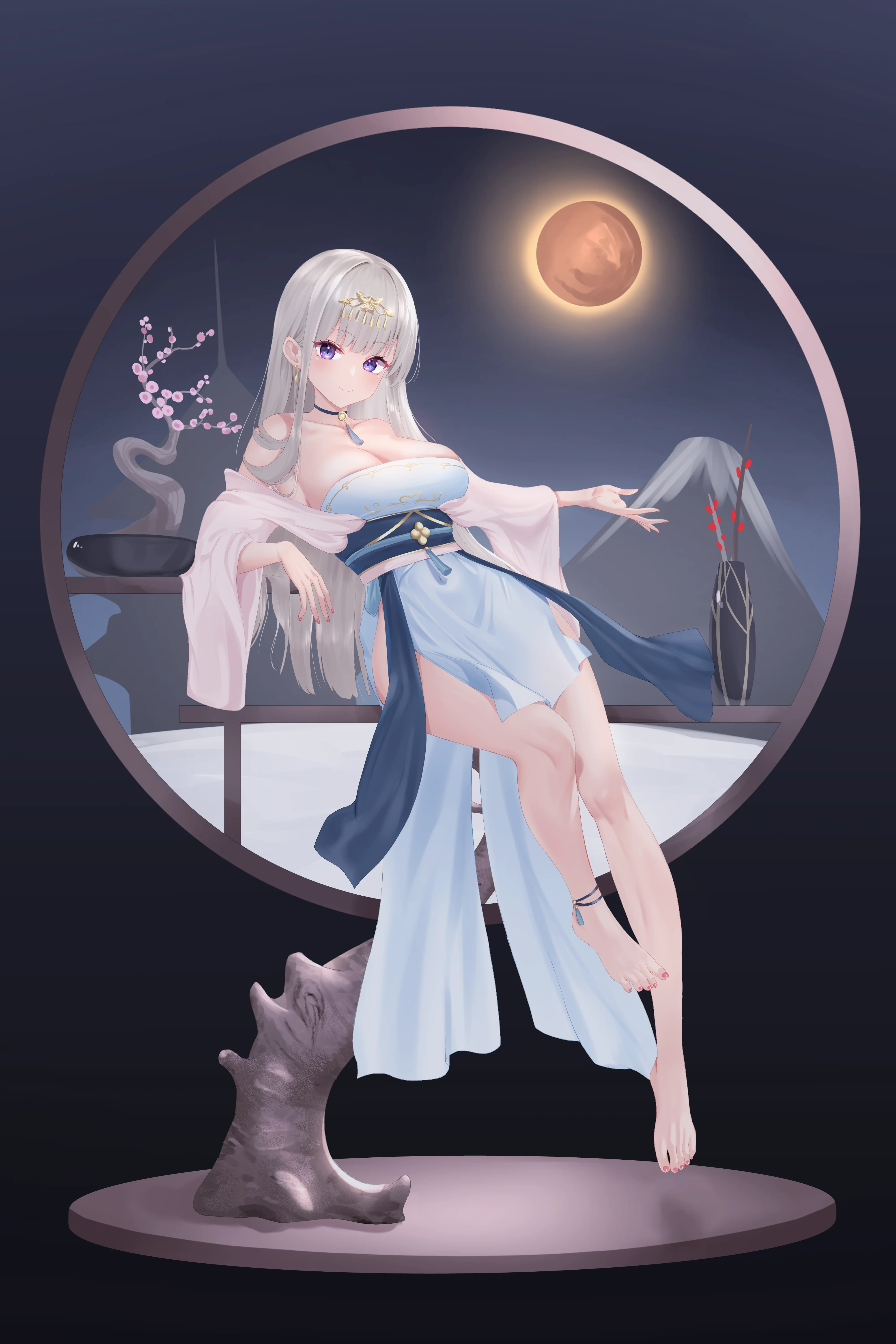 丸窓に座る白百合